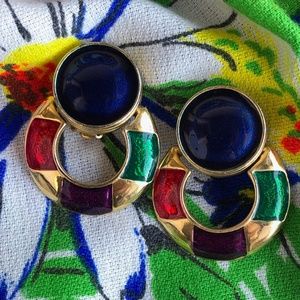 VTG 1980s Doorknocker Hoop Earrings Clip On